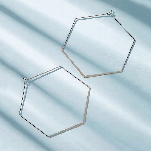 Any 4/$25! Silver Flat Wire Hexagon Earrings - Picture 5 of 9